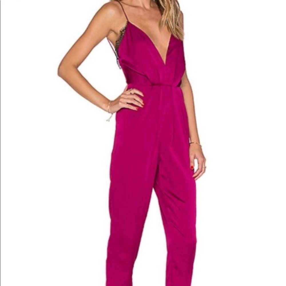 Lovers + Friends My Way Burgundy Jumpsuit w/ lace